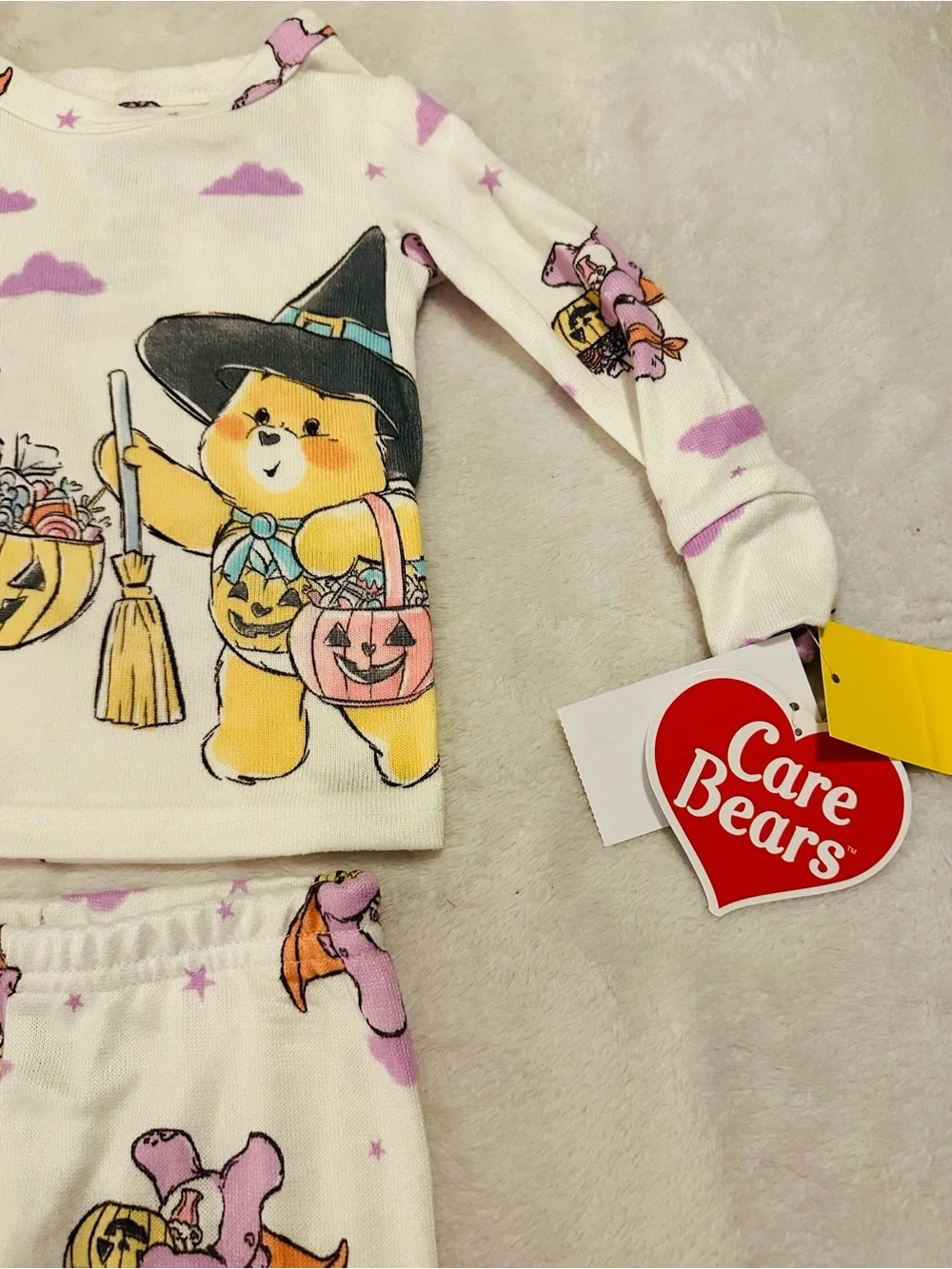 Care Bears Cream Pajama Set with Purple & Orange Halloween Prints